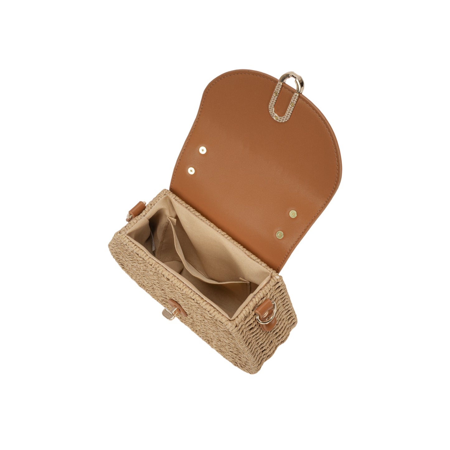 Bolsa Estruturada em Palha Sintética com Tampa em Couro Ecológico