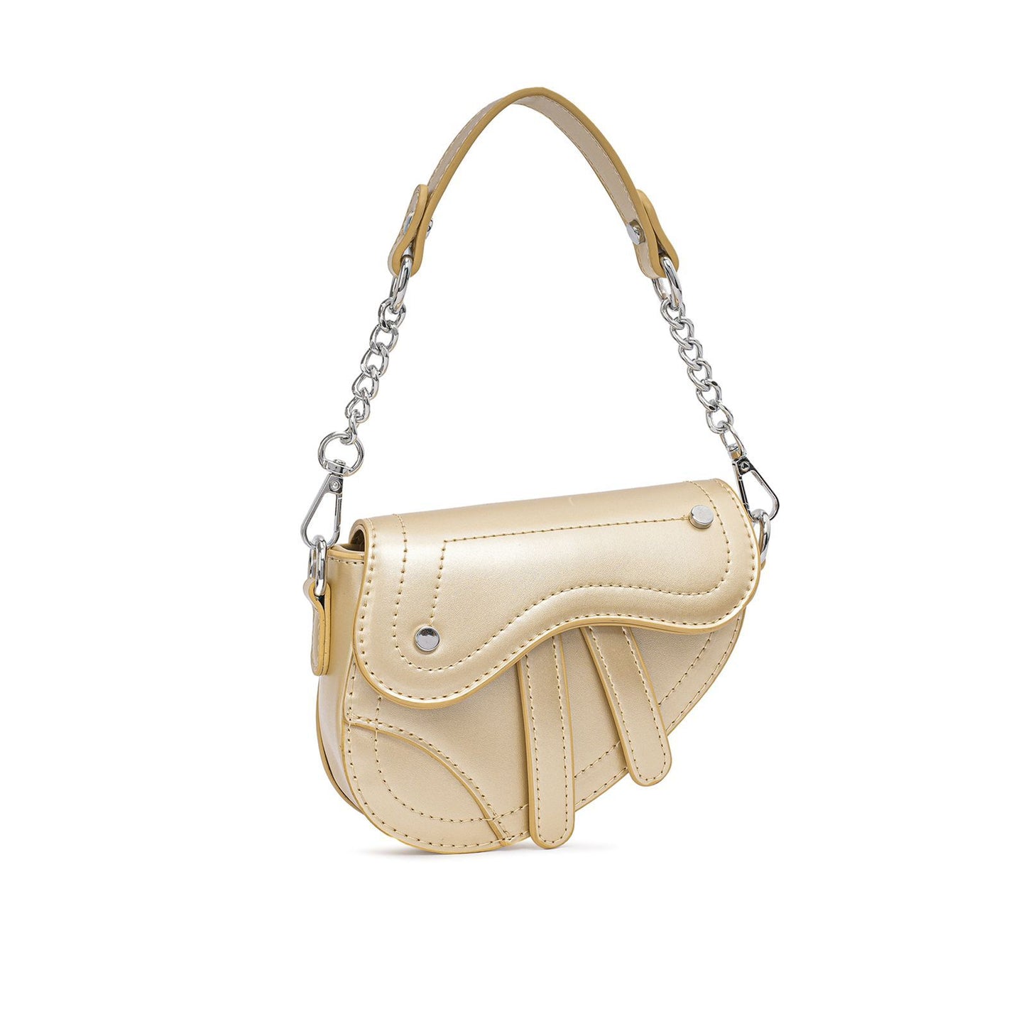Mini Bolsa Prata com Design Futurista e Alça de Corrente
