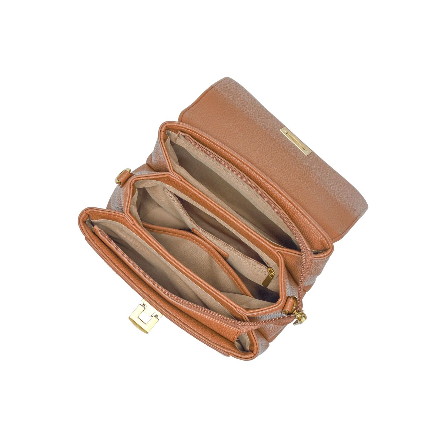 Bolsa Feminina Estruturada de Mão e Transversal com Fecho Dourado