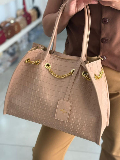 Bolsa Tote Feminina Grande com Corrente Dourada