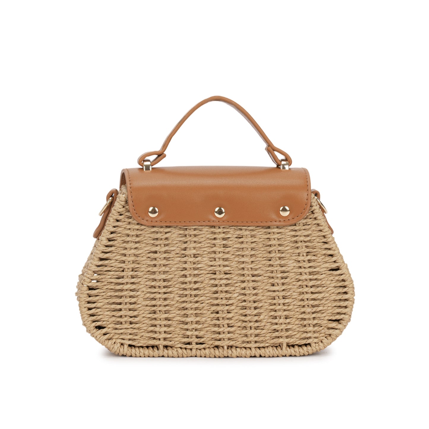 Bolsa Estruturada em Palha Sintética com Tampa em Couro Ecológico