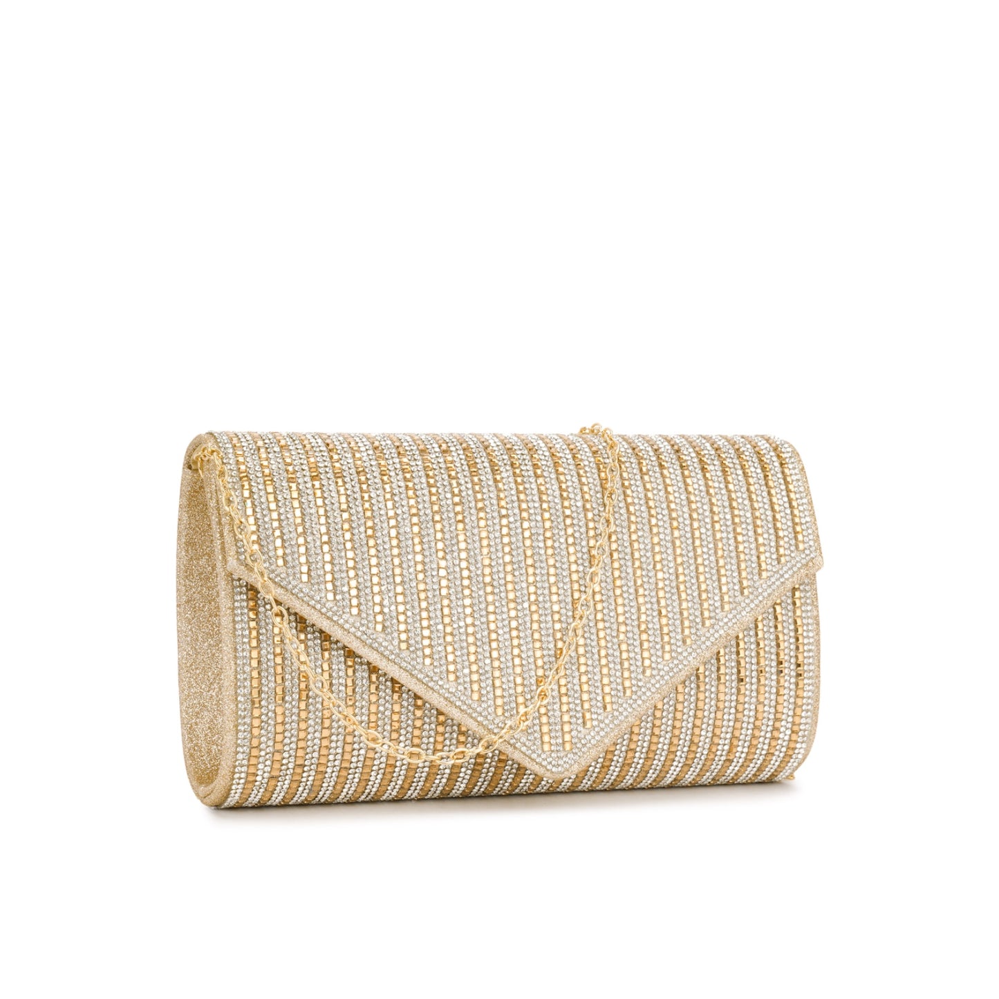 Clutch de Festa com Strass e Alça de Corrente