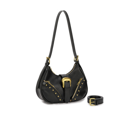 Bolsa Hobo com Fivela Dourada e Detalhes em Tachas ✨