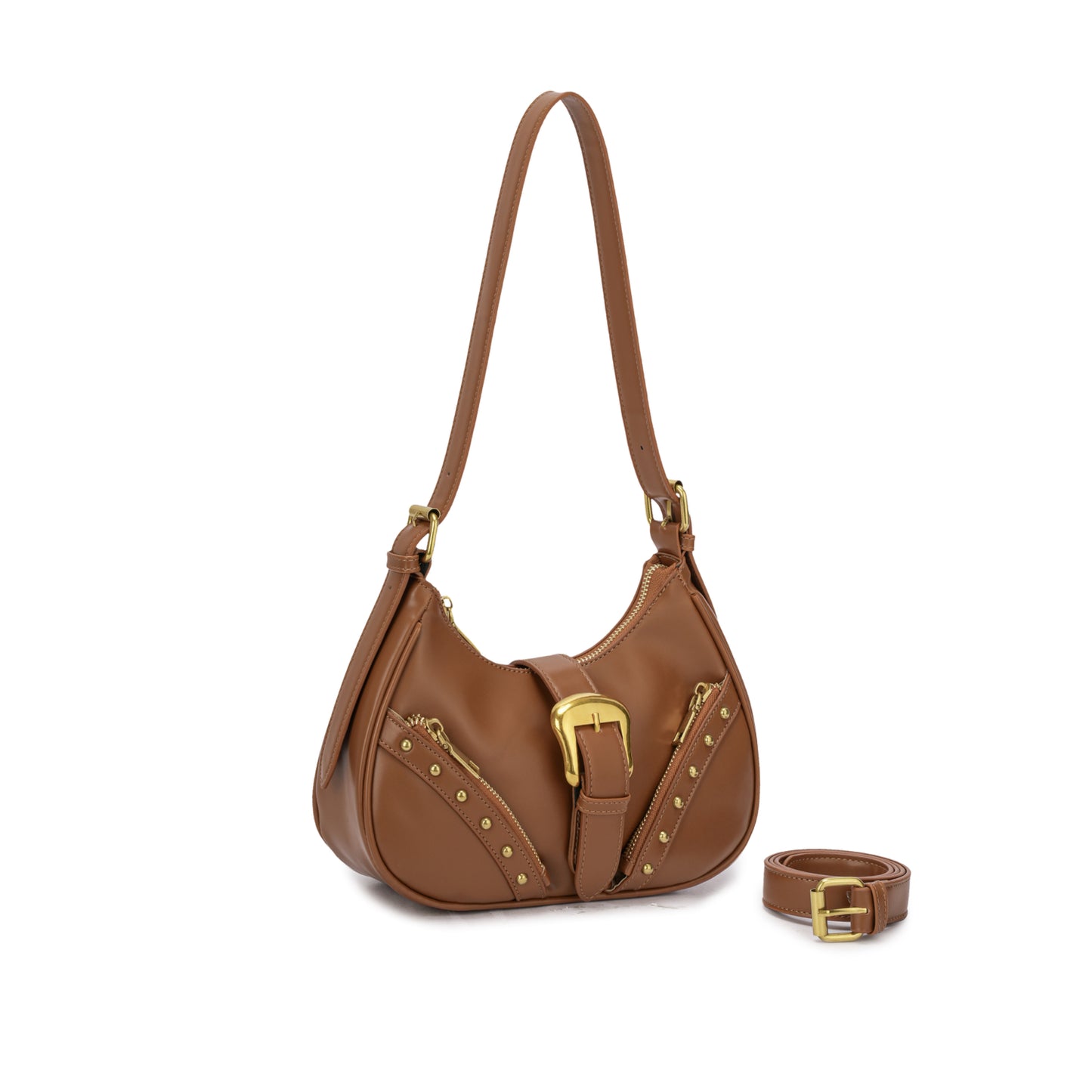 Bolsa Hobo com Fivela Dourada e Detalhes em Tachas ✨