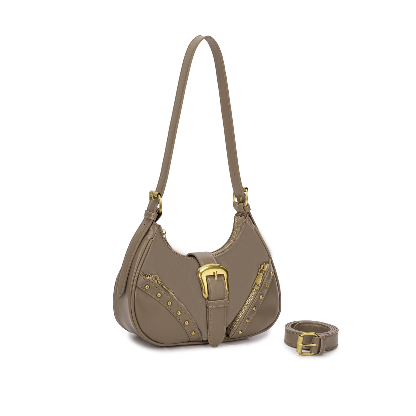 Bolsa Hobo com Fivela Dourada e Detalhes em Tachas ✨