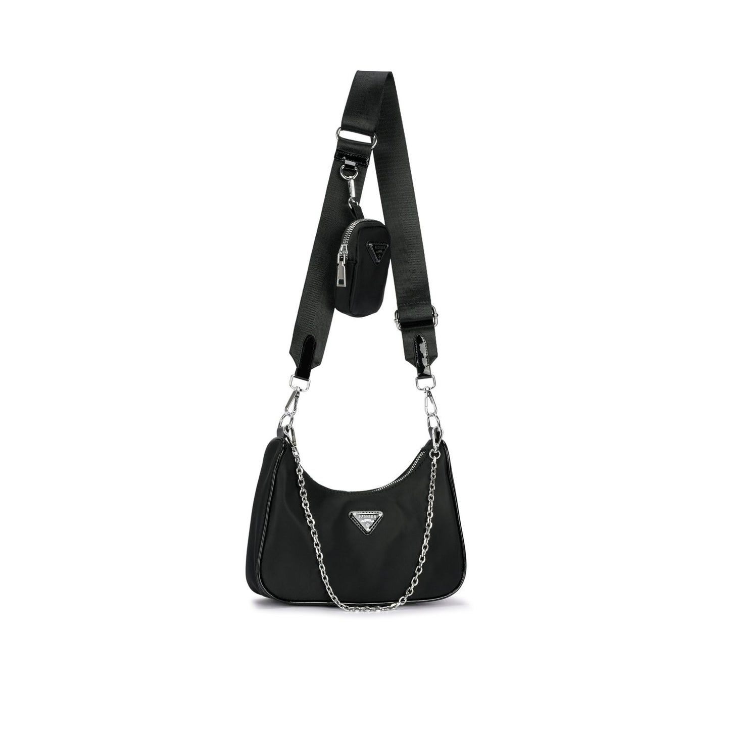 Bolsa Transversal Nylon com Alça Larga e Porta-Moedas