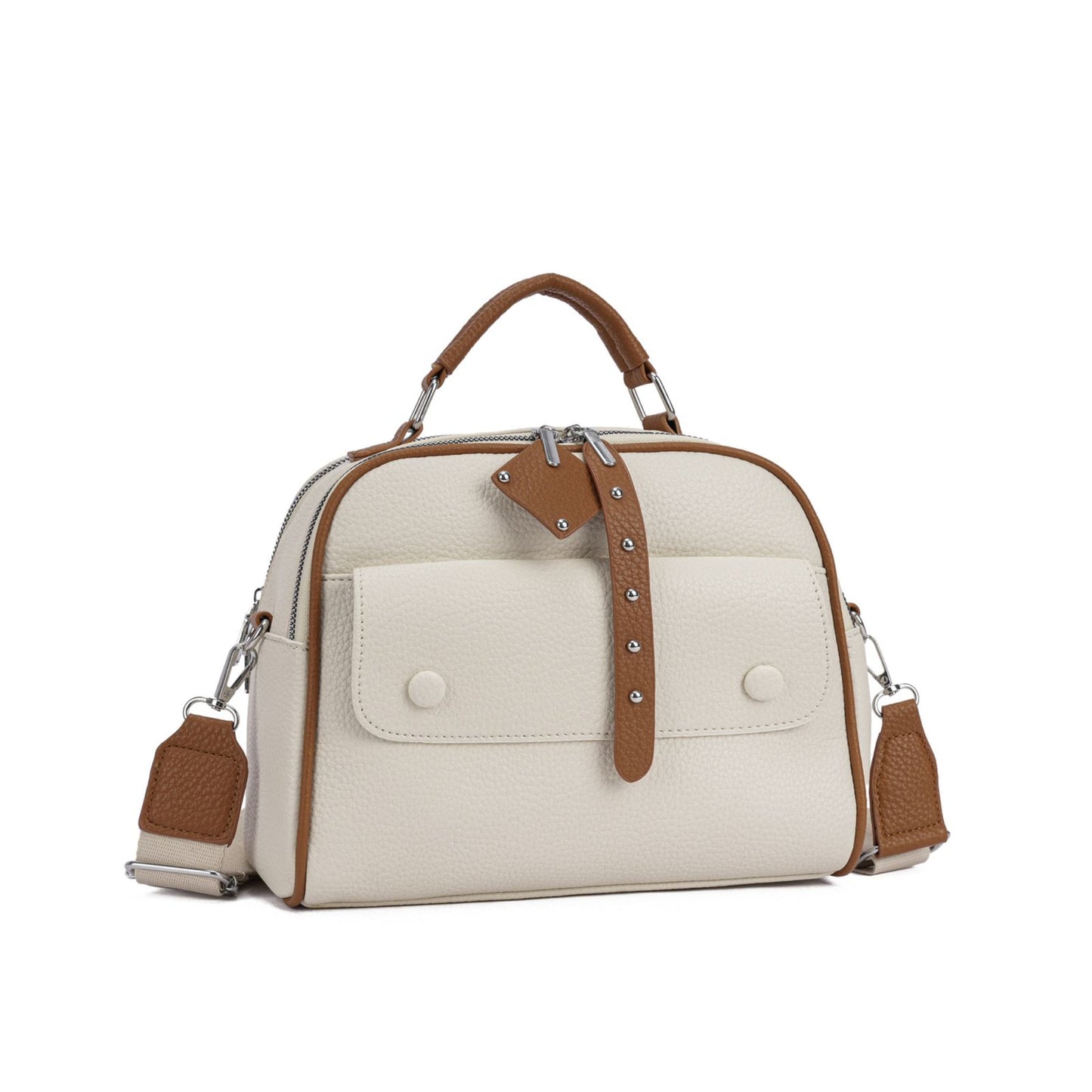 Bolsa Baú com Bolsos Frontais e Alça Transversal