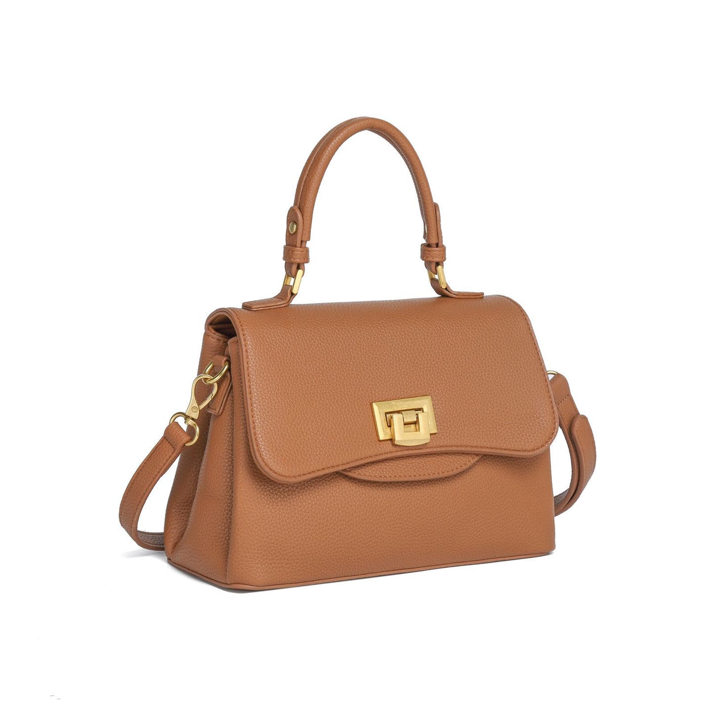 Bolsa Feminina Estruturada de Mão e Transversal com Fecho Dourado