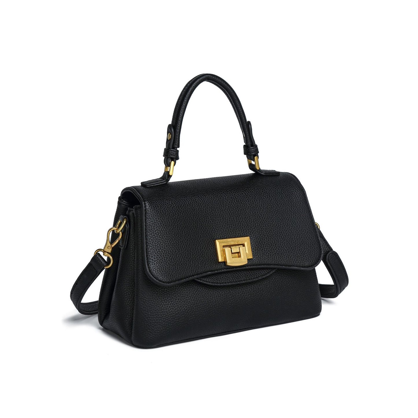 Bolsa Feminina Estruturada de Mão e Transversal com Fecho Dourado