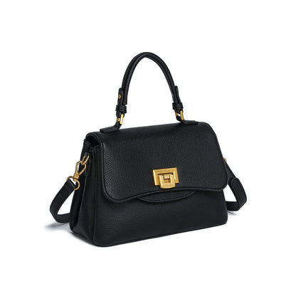 Bolsa Feminina Estruturada de Mão e Transversal com Fecho Dourado