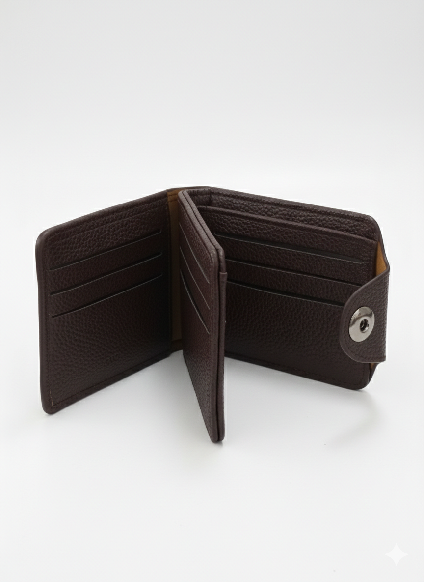 Carteira Masculina Premium Slim – Couro Texturizado com Fecho de Pressão